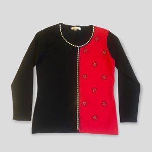 VARIATIONS Red & Black color block Sweater Valentines Date Event Party